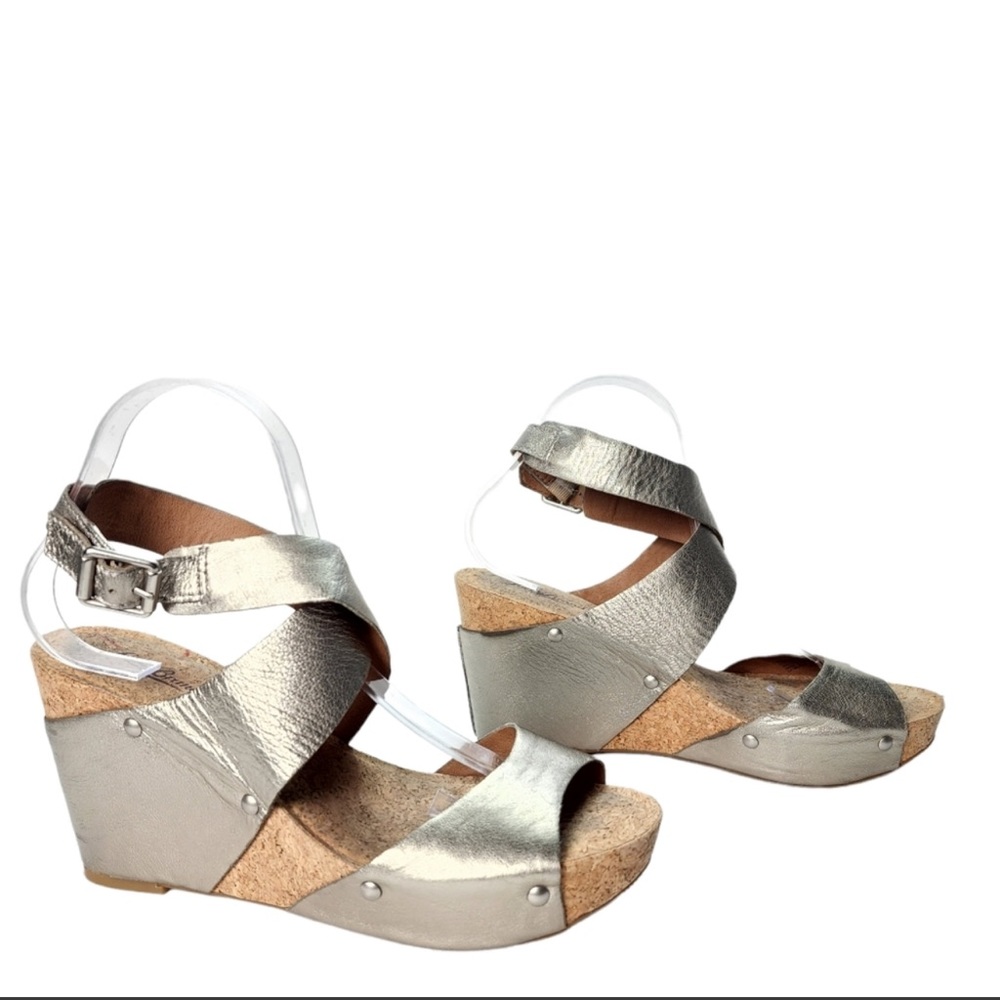 Lucky Brand Morgan Golden Metallic Cork Wedge Sandals 8.5